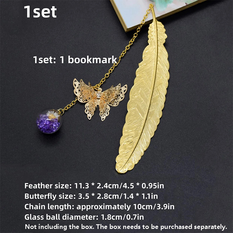 Dried Flower Bookmark - 1개 중국 스타일 금속 깃털 책갈피