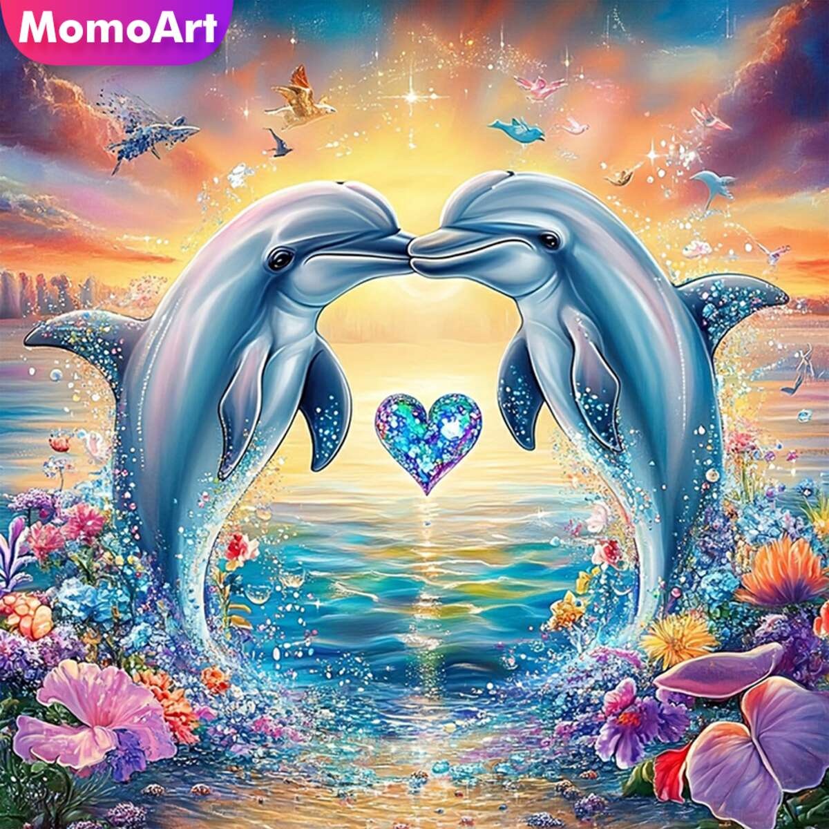 Momoart 새로운 도착 다이아몬드 그림 돌고래 동물 - Photo Mosaic Print 리뷰 및 가격